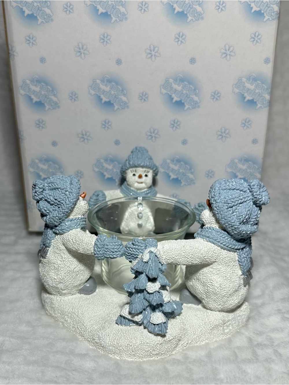 Vintage Encore Snow Buddies Circle of Light Snowman Tea Light Candle Holder